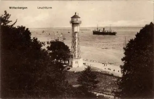 Ak Hamburg Altona Rissen Wittenbergen, Leuchtturm, Schiff, Strand
