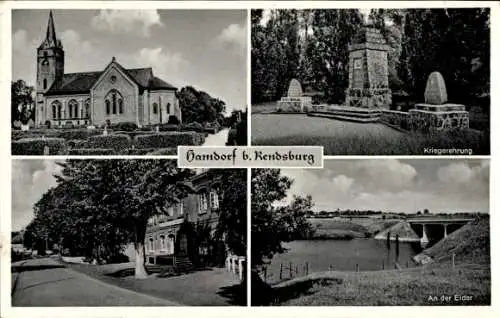 Ak Hamdorf in Schleswig Holstein, Kirche, Kriegerehrung, An der Eider