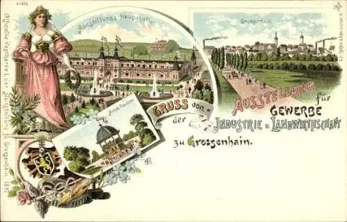 Litho Großenhain Sachsen, Ausstellung für Gewerbe, Industrie und Landwirtschaft 1897, Haupthalle