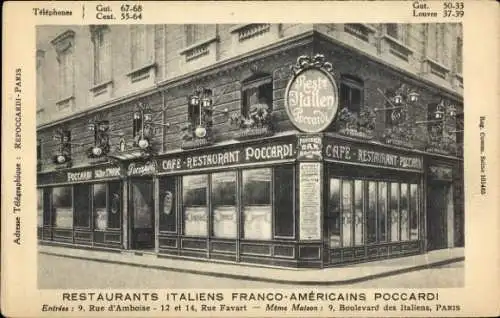 Ak Paris II., Französisch-amerikanisches italienisches Restaurant Poccardi