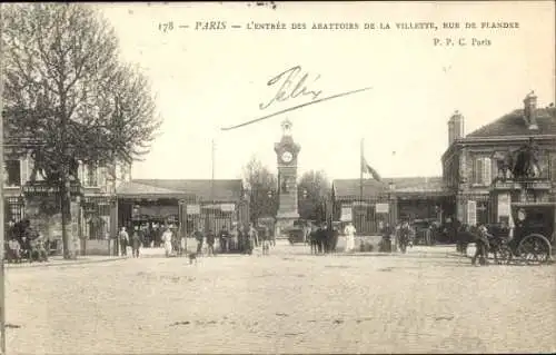 Ak Paris I., Der Eingang zum Schlachthof de la Villette, Rue de Flandre
