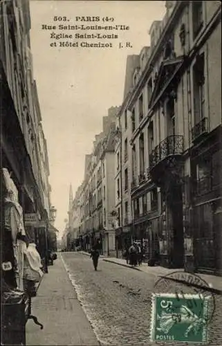 Ak Paris IV., Rue Saint-Louis-en-I'Ile, Kirche Saint-Louis, Hotel Chenizot