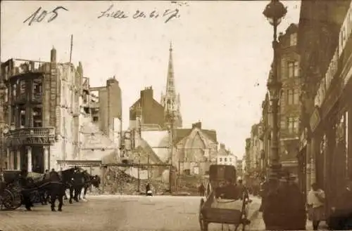 Ak Lille Nord, Straßenpartie, Kriegszerstörungen I. WK