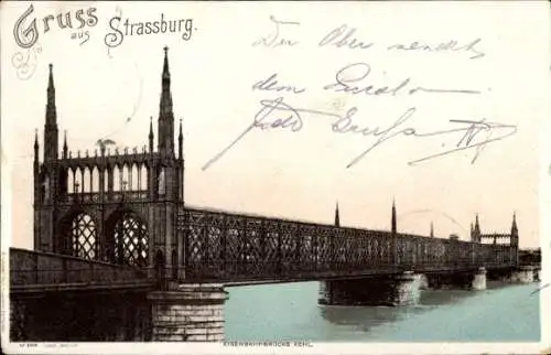 Ak Straßburg Elsass Bas Rhin, Eisenbahnbrücke Kehl