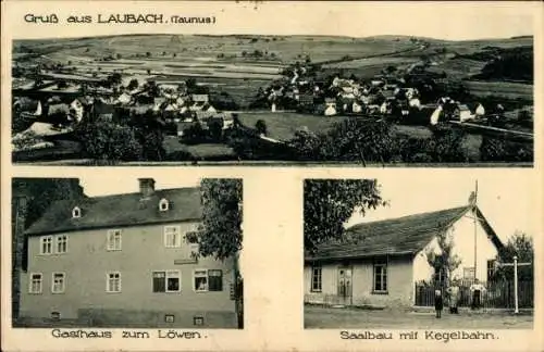 Ak Laubach in Hessen, Gesamtansicht, Gasthaus zum Löwen, Saalbau, Kegelbahn