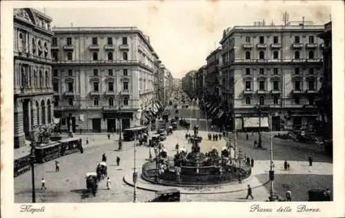 Ak Napoli Neapel Campania, Börsenplatz, Springbrunnen
