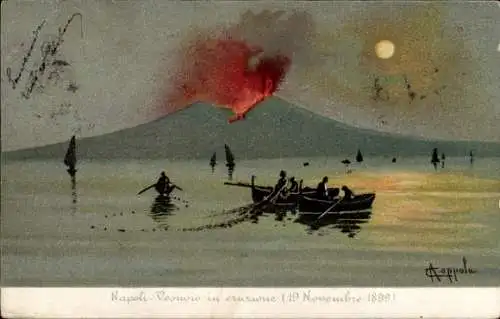 Mondschein Künstler Ak Napoli Neapel Campania, Vesuvio in eruzione, 19 Novembre 1899