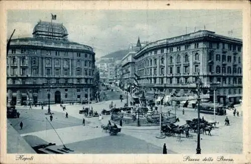 Ak Napoli Neapel Campania, Börsenplatz, Springbrunnen