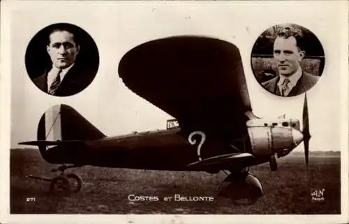 Ak Costes et Bellonte, Piloten, Flugzeug, Propellermaschine