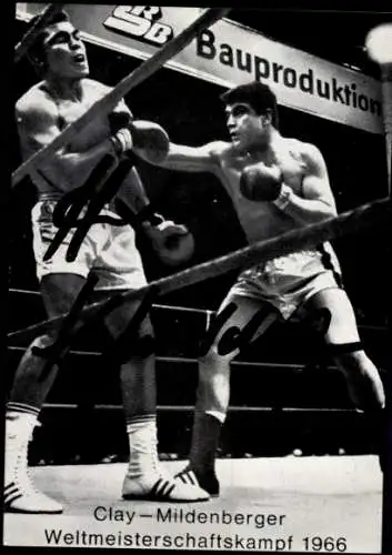 Autogrammkarte Boxkampf Muhammad Ali und Karl Mildenberger 1966, Autogramm