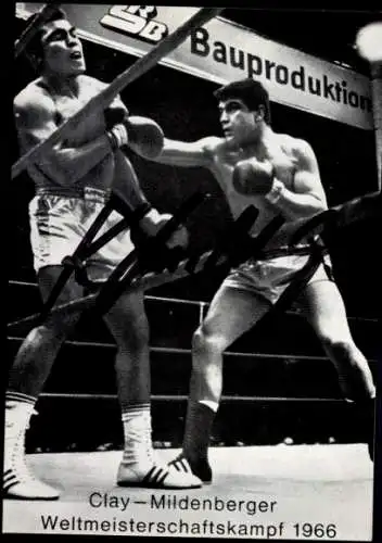 Autogrammkarte Boxkampf Muhammad Ali und Karl Mildenberger 1966, Autogramm