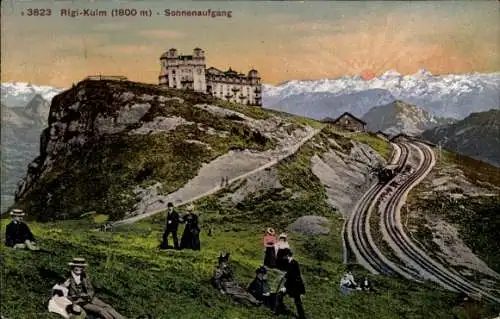 Ak Rigi Kulm Kanton Schwyz, Sonnenaufgang, Bahn, Hotel