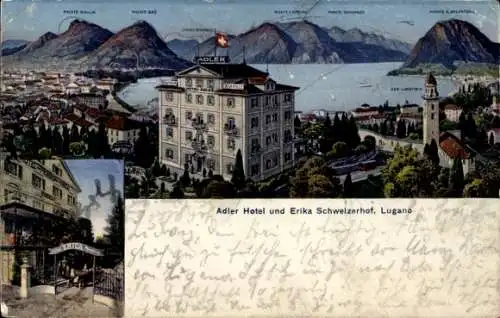 Ak Lugano Kanton Tessin Schweiz, Adler Hotel und Erika Schweizerhof, Panorama