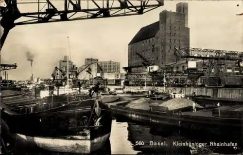 Ak Basel Stadt Schweiz, Kleinhüninger Rheinhafen