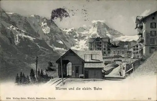 Ak Mürren Kanton Bern Schweiz, und die elektrische Bahn