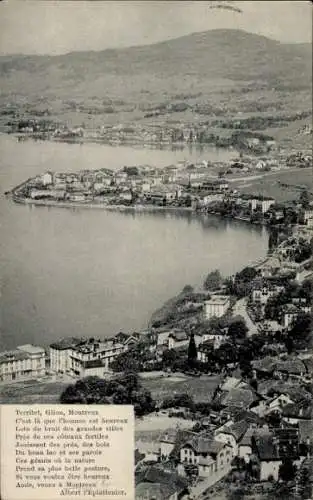 Ak Montreux Kanton Waadt Schweiz, Panorama, Gedicht Albert l'Eplattenior