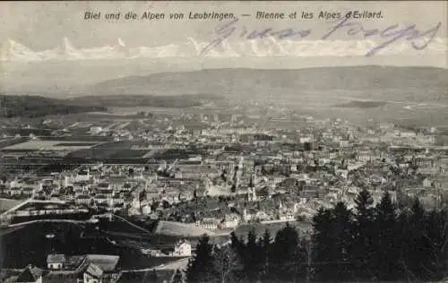 Ak Biel Kt Bern, Alpen von Leubringen, Panorama
