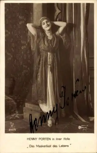 Ak Schauspielerin Henny Porten, Portrait, Autogramm, das Maskenfest des Lebens