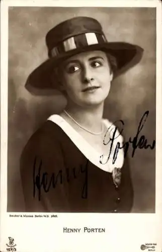 Ak Schauspielerin Henny Porten, Portrait, Autogramm, Hut