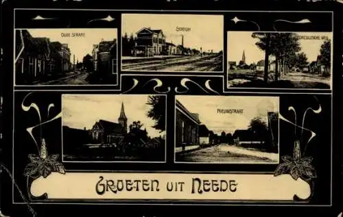 Ak Neede Berkelland Gelderland, Bahnhof, Kirche, Oude Straat, Nieuwstraat