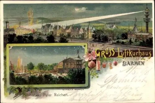 Künstler Litho W. Fülle, Barmen Wuppertal, Luftkurhaus, Inh. Peter Reichert, Feuerwerk