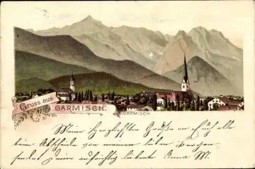 Litho Garmisch Partenkirchen in Oberbayern, Gesamtansicht