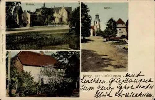 Ak Imbshausen Northeim am Harz, Kirche, Schloss, Schule