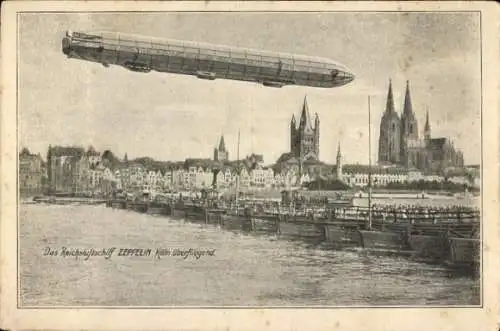 Ak Köln am Rhein, Reichsluftschiff Zeppelin, Schiffbrücke
