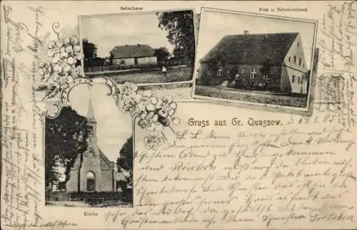 Ak Groß Quassow Userin, Post, Schützenhaus, Schulhaus, Kirche