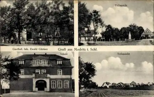 Ak Modrzyca Modritz Schlesien, Gasthof, Schule, Teilansichten