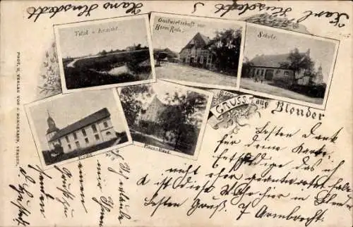 Ak Blender in Niedersachsen, Gastwirtschaft, Schule, Kirche, Totalansicht