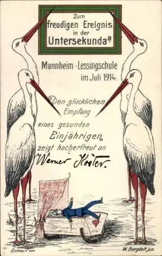 Studentika Ak Mannheim in Baden, Untersekunda Lessingschule 1914