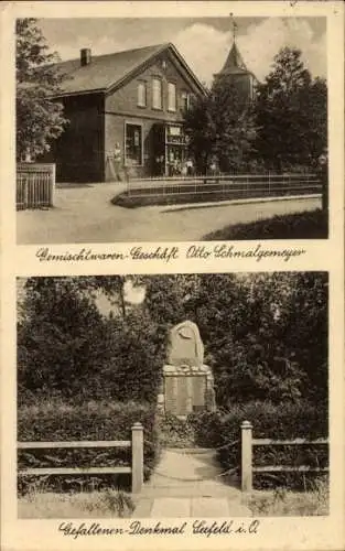 Ak Seefeld in Oldenburg Stadland, Gemischtwarenhandlung, Kriegerdenkmal