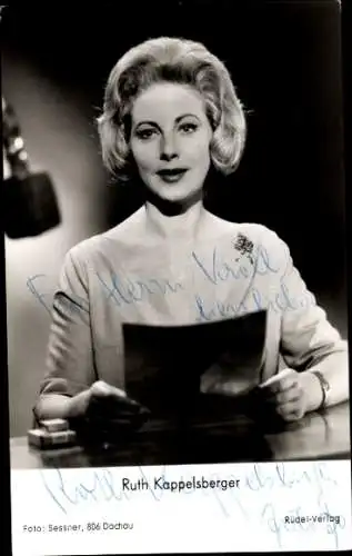 Ak Schauspielerin Ruth Kappelsberger, Portrait, Autogramm, Textansage, Mikrofon