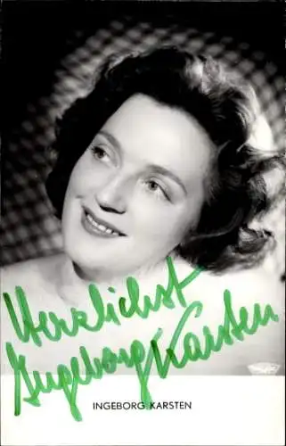 Ak Schauspielerin Ingeborg Karsten, Portrait, Autogramm