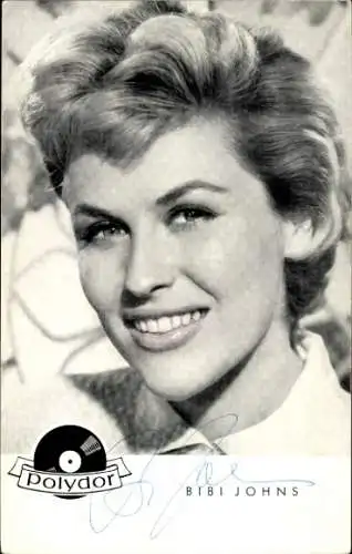 Ak Sängerin und Schauspielerin Bibi Johns, Portrait, Polydor Schallplatten, Autogramm