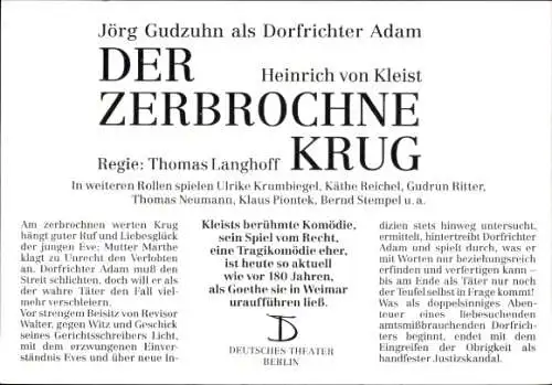 Ak Schauspieler Jörg Gudzuhn, Autogramm, Rolle Dorfrichter Adam, Theaterstück Der Zerbrochene Krug