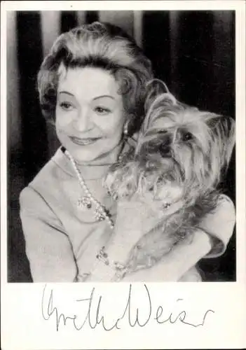 Ak Schauspielerin Grethe Weiser, Portrait, Autogramm, Hund