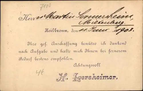 Ak Posthilfsstellenstempel Zweigpoststelle Heilbronn am Neckar, 11. Juni 1903