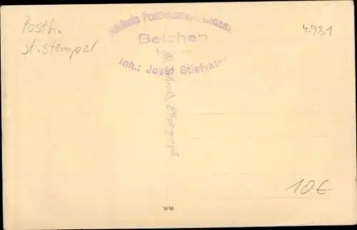 Foto Ak Stempel Höchste Posthilfsstelle Badens, Belchen, Inh. Josef Stiefvater, 4.9.1931