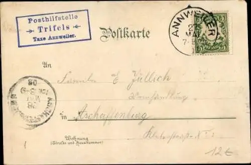 Ak Stempel Posthilfstelle Trifels Taxe Annweiler