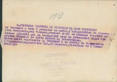 Foto Raymond Poincaré weiht 1913 die Apotheke Léon Bourgeois ein