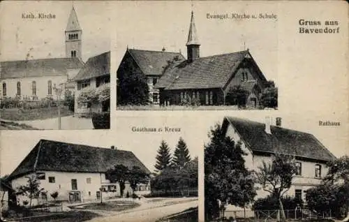 Ak Bavendorf Taldorf Ravensburg in Oberschwaben, Rathaus, Kirchen, Gasthaus zum Kreuz