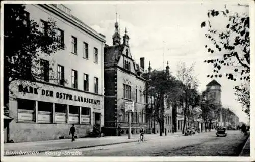 Ak Gussew Gumbinnen Ostpreußen, König-Straße, Bank der Ostpreußischen Landschaft