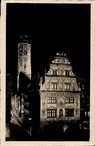 Ak Nysa Neisse Schlesien, Kämmereigebäude, Rathausturm bei Nacht