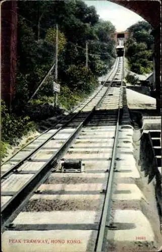 Ak Hong Kong China, Peak Tramway, Bahngleise, Zug, Seilbahn