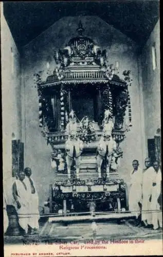 Ak Ceylon Sri Lanka, Silbernes Auto, das von den Hindus bei ihren Prozessionen verwendet wurde