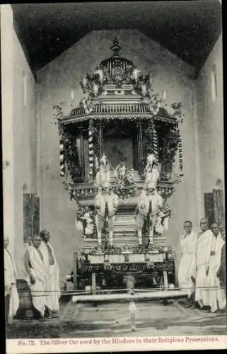 Ak Ceylon Sri Lanka, Silbernes Auto, das von den Hindus bei ihren Prozessionen verwendet wurde