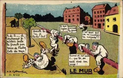 Künstler Ak Französische Soldaten klettern über die Kasernenmauer