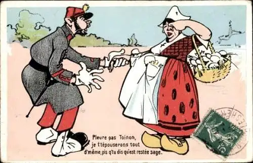 Künstler Ak Französischer Soldat, schwangere Frau